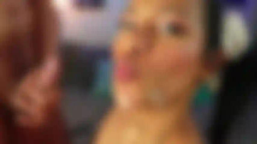 Blowjob with cum on face close to the camera