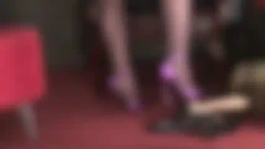 Pumping these full balls with metallic purple stilettos.